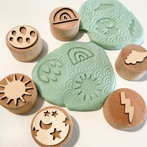 Wooden Playdough Tools Playdough and Sand Roller Wooden Rolling Pin Wooden  Stamps 
