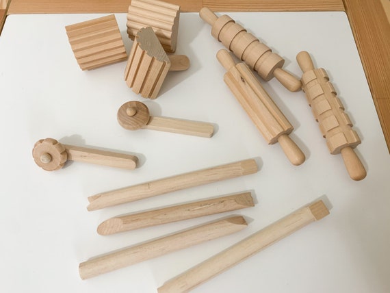 Wooden Playdough Tools Playdough and Sand Roller Wooden Rolling Pin Wooden  Stamps 