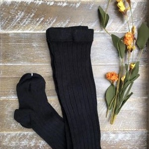 Condor Ribbed Tights - Baby Girl Tights - Girl Tights - Black