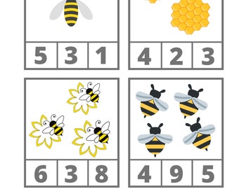 Bumble Bee Themed Count and Clip Cards