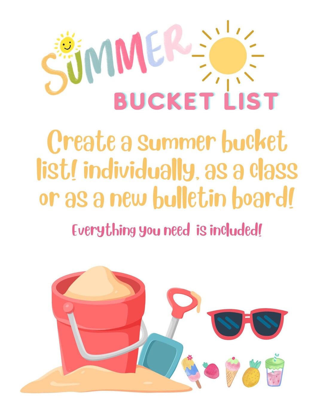 Summer Bucket List Teacher Printable Summer Activity Sand Etsy