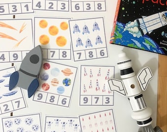 Space Themed Count & Clip Cards Numbers 1-12 and Memory Matching Game