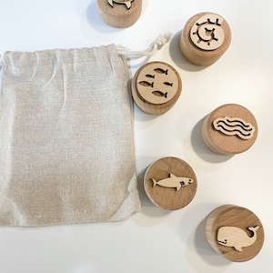 Ocean Wooden Playdough Stamp Set- Playdough Stamps  - Sea Animals Stamps - Wooden Stamps