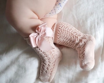 New Colours*condor Open Work Knee High Socks WITH BOW for Babies