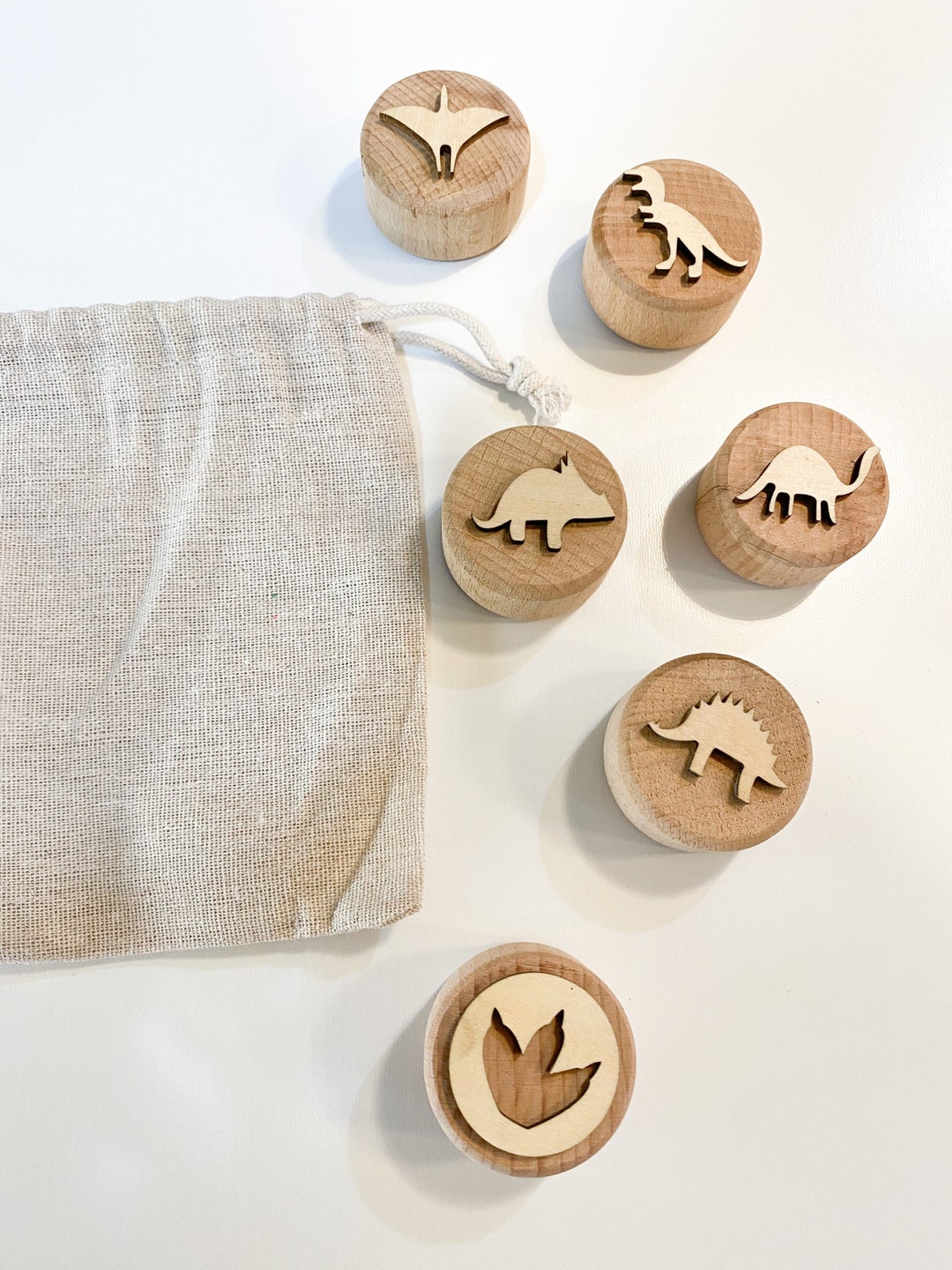 Dinosaur Wooden Playdough Stamp Set Playdough Stamps Dino Etsy