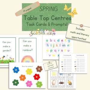Può includere: Un set di 19 schede di attività da tavolo a tema primaverile stampabili per bambini. Le schede presentano illustrazioni colorate di un giardino, un arcobaleno, l'alfabeto, numeri e parole di primavera. Il testo sulle schede recita "Puoi fare un giardino?", "Puoi fare un arcobaleno?", "Mostra i numeri", "Ottimo per l'istruzione aperta", "Posso scrivere parole di primavera" e "Posso scrivere parole di primavera".