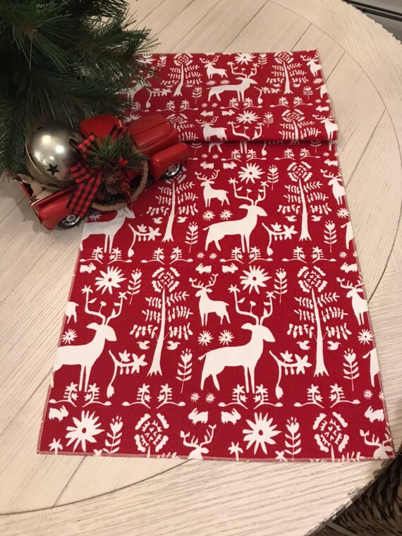 Holiday Plaid Red Non Woven Fabric Table Runner Christmas Winter