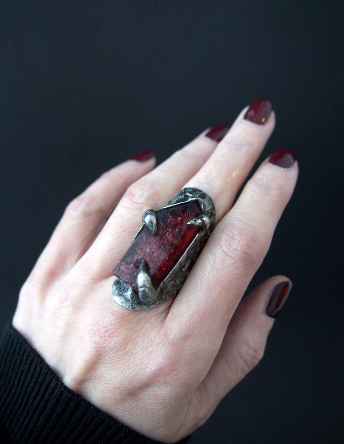 Witch ring with red crystal quartz raw gemstone ring | Etsy