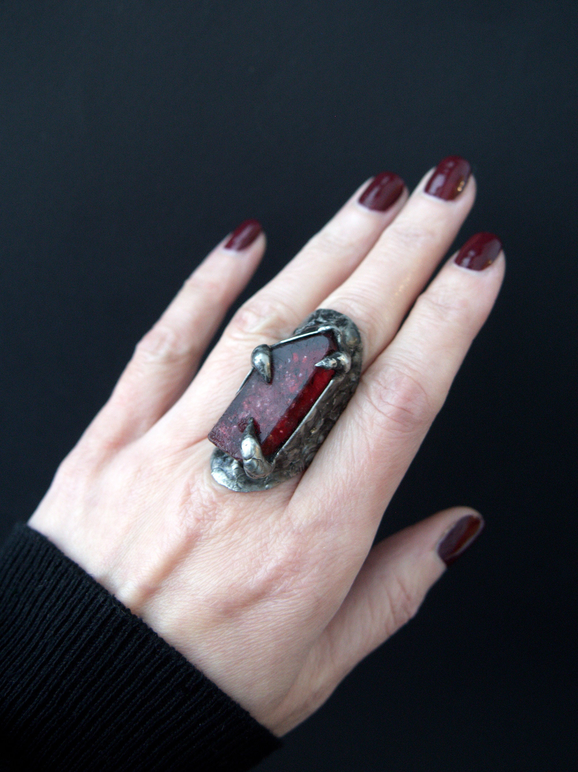 Witch ring with red crystal quartz raw gemstone ring | Etsy