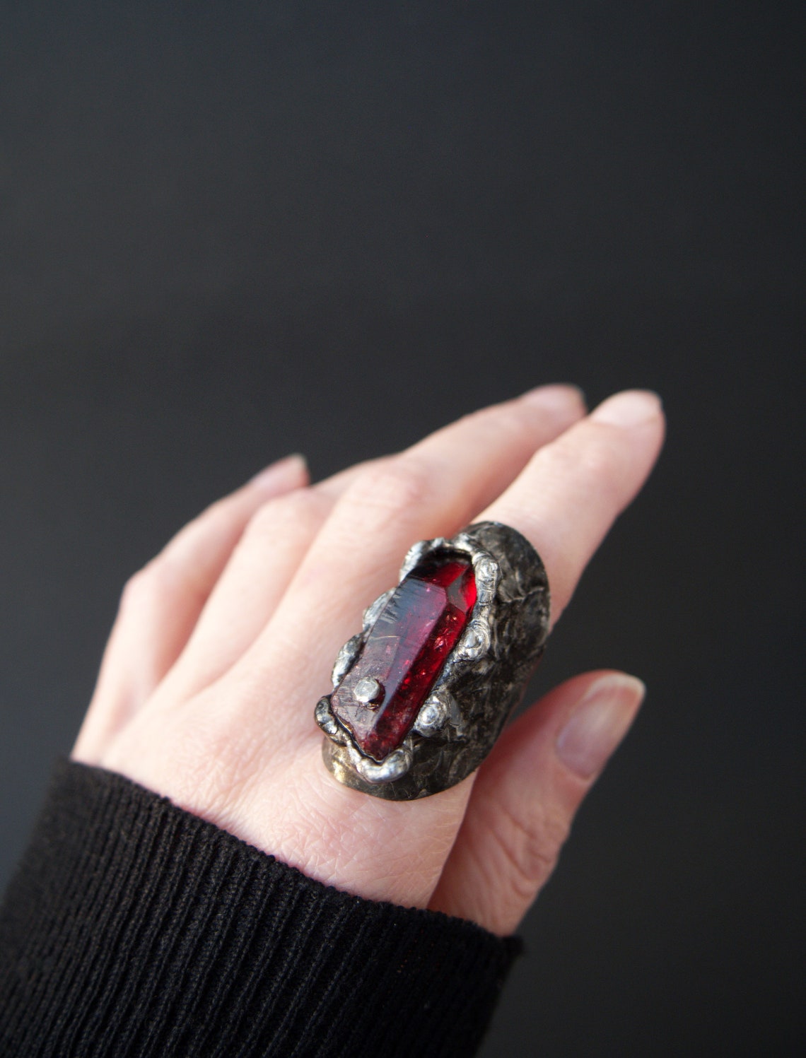 Witch ring with red crystal quartz raw gemstone ring | Etsy