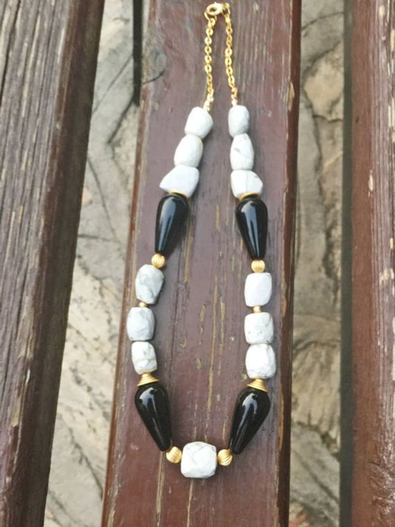 Onyx and Howlite Stone Necklaces Black and White Stone Necklace, Necklace Reserve for Mrs.Bretzlaff-!!