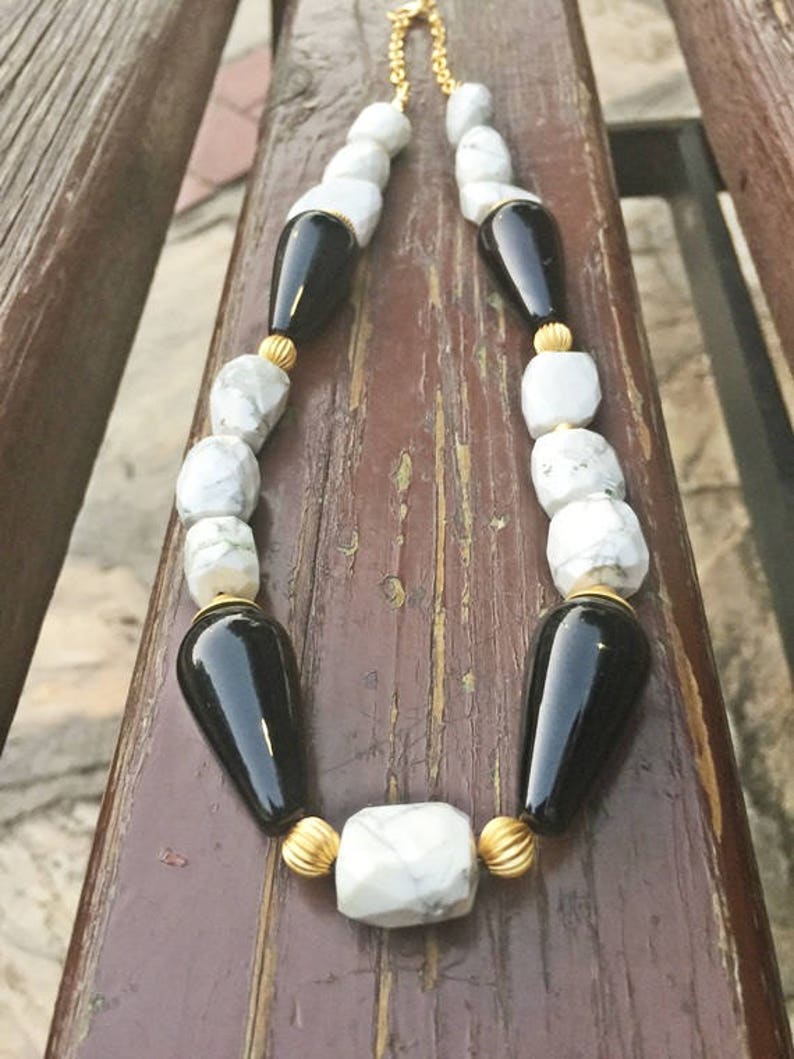 Onyx and Howlite Stone Necklaces Black and White Stone Necklace, Necklace Reserve for Mrs.Bretzlaff-!!