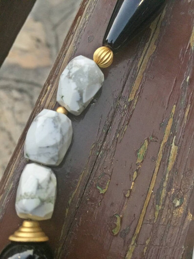 Onyx and Howlite Stone Necklaces Black and White Stone Necklace, Necklace Reserve for Mrs.Bretzlaff-!!
