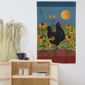 ルドベキア鶏 - 旗 - 大きな壁アート - 屋内 - 屋外 - タペストリー - 裏庭の鶏 - 鶏アート