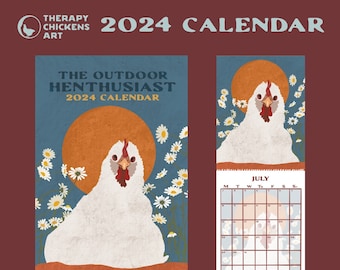 2024 Wall Calendar - HENS & NATURE - high quality - writable - planner - backyard chicken lovers - artsy - folk - bird art - gifts