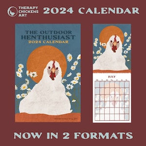 2024 Wall Calendar - HENS & NATURE - high quality - writable - planner - backyard chicken lovers - artsy - folk - bird art - gifts