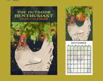Calendario de pared 2026 - para escribir - planificador - amantes de las gallinas de traspatio - artístico - folclórico - arte de aves - regalos