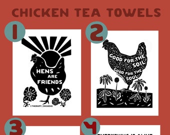 Chicken tea towels - backyard chicken lovers - chicken art - folk - boho - flour sack towels - cotton - kitchenware - farm style
