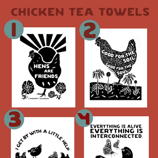 Chicken tea towels - backyard chicken lovers - chicken art - folk - boho - flour sack towels - cotton - kitchenware - farm style