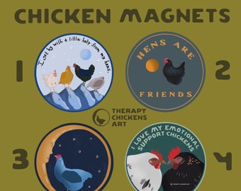 CHICKEN MAGNETS - bumper sticker - chicken art - car magnet - refrigerator magnet - chicken gifts - chicken lover - birds - boho- folk art