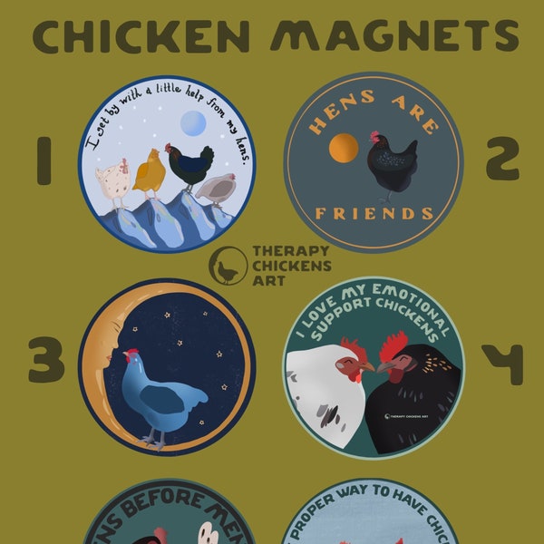 CHICKEN MAGNETS - bumper sticker - chicken art - car magnet - refrigerator magnet - chicken gifts - chicken lover - birds - boho- folk art