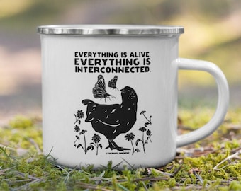 Chicken & Butterfly Enamel Camping Mug – Outdoorsy Farm Art