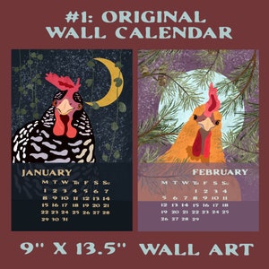 2024 Wall Calendar HENS & NATURE high quality writable planner backyard chicken lovers artsy folk bird art gifts Wall Art Style