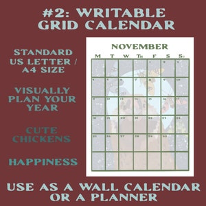 2024 Wall Calendar HENS & NATURE high quality writable planner backyard chicken lovers artsy folk bird art gifts image 9
