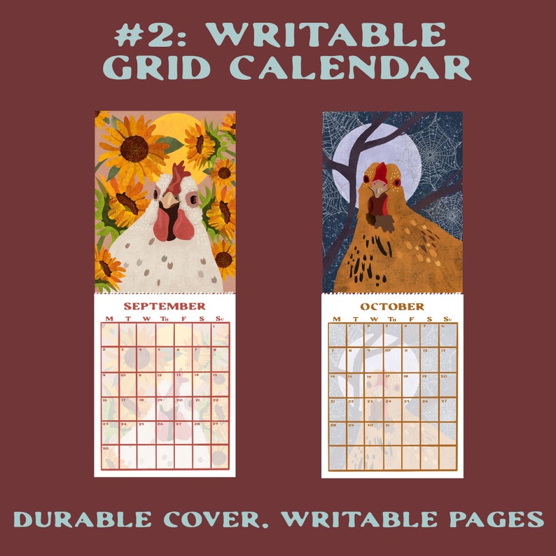 2024 Wall Calendar HENS & NATURE high quality writable planner backyard chicken lovers artsy folk bird art gifts image 7