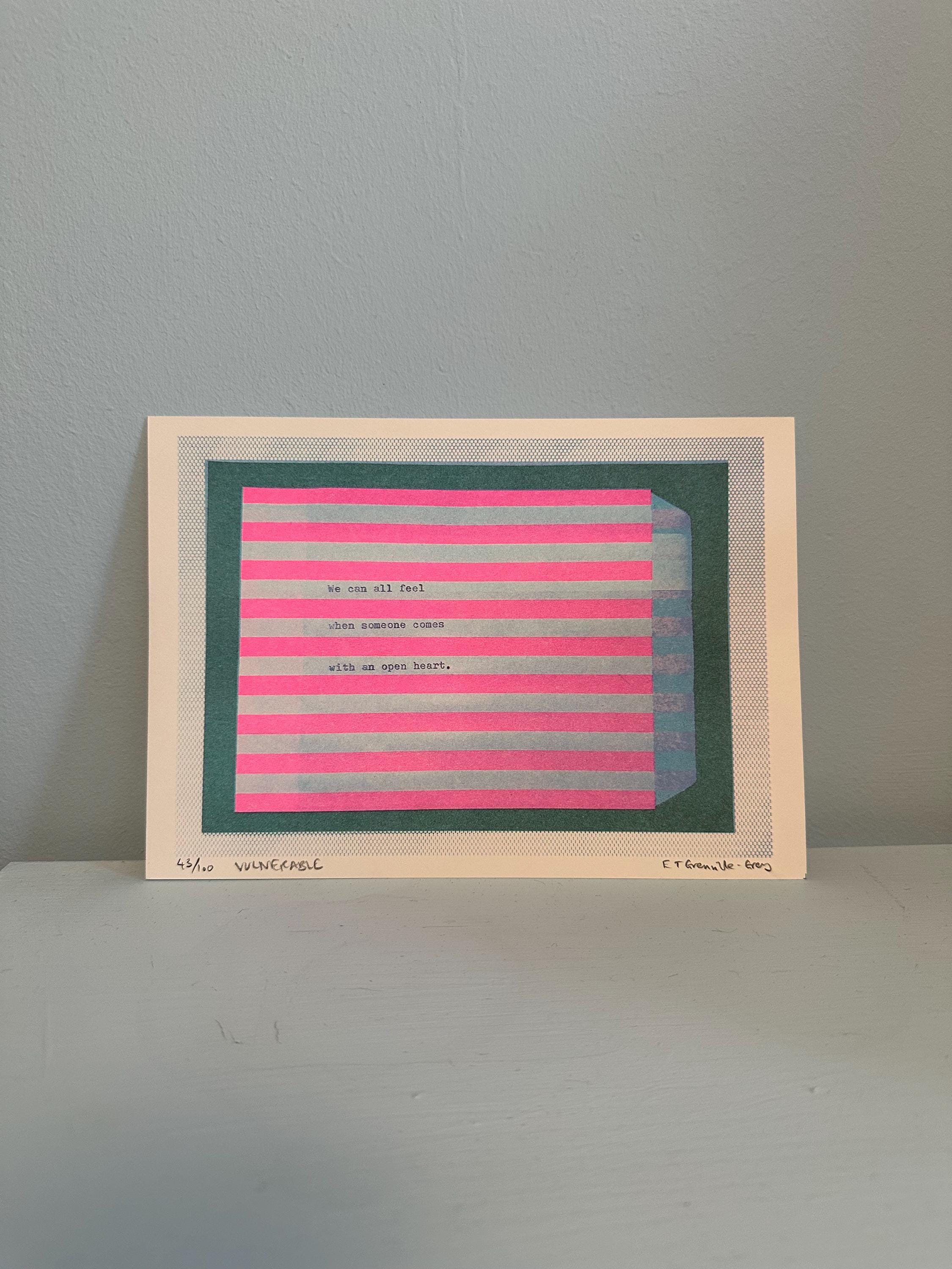 Vulnerable – A5 Risograph Print with Original Typewriter Text | Emotional Wall Art | Limited Edition Poetic Riso Print