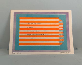 Poëtische kunstafdruk – 'Live' | Originele Sweet Nothings-print | A5-risograaf | Rood en blauw