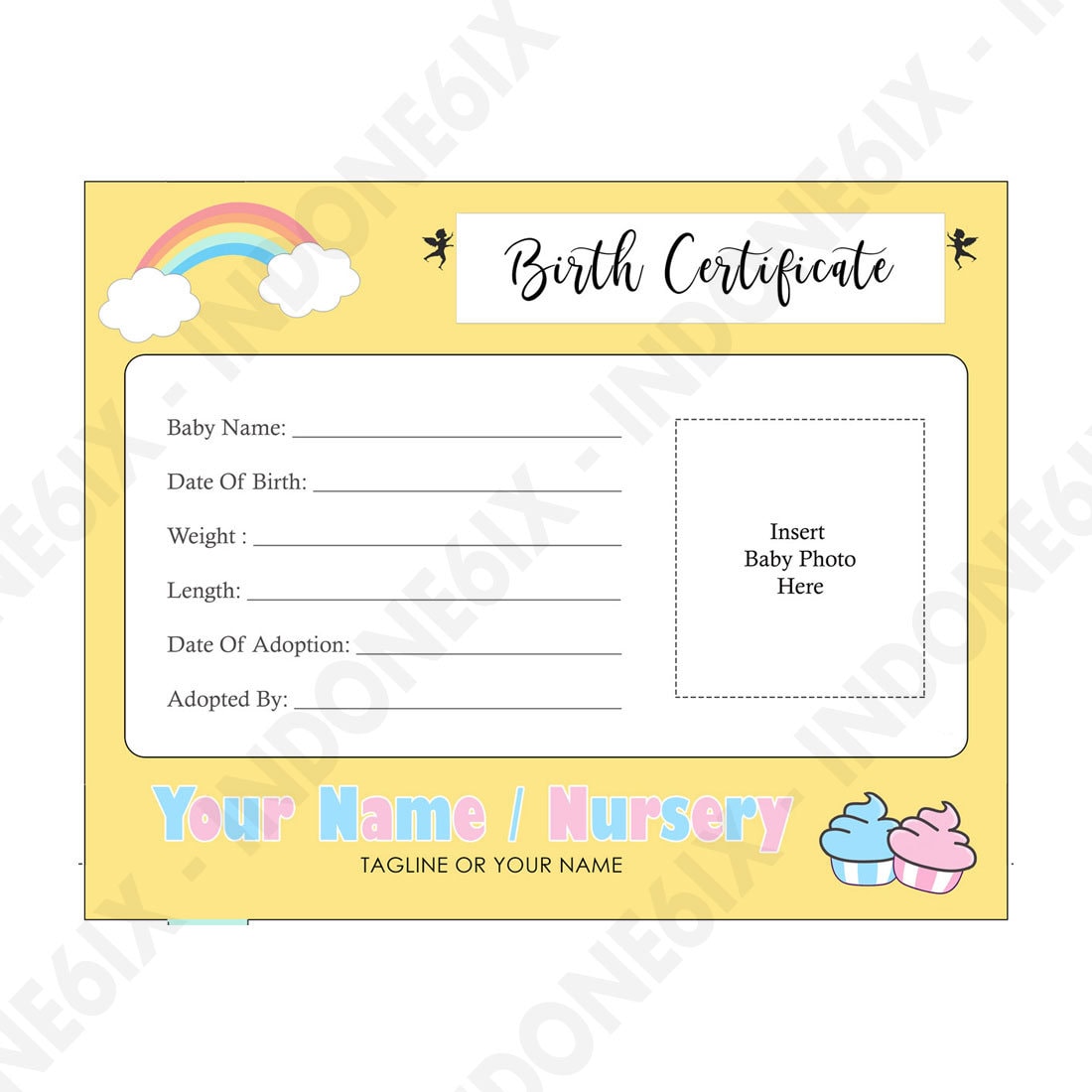 Rainbow, Cupcake, Premade Birth Certificate Template, Printable Birth  Certificate, Reborn Dolls Nursery, Reborn Artist Template, Reborn Doll With Regard To Baby Doll Birth Certificate Template