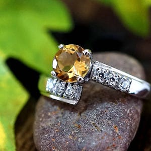 Genuine citrine Ring, Rhodium Plated over Sterling Silver ,Birthday, Anniversary,Valentine&#39;s,November Birthstone, Gift for her- US Size 7