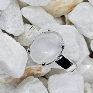 Moonstone White Natural Sterling Silver Ring, June Birthstone ,Girl friend, Valentine&#39;s, Gift for her