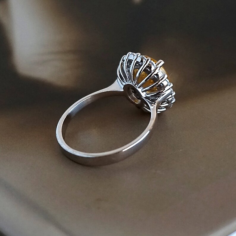 Gift for her-US Size 6.75 Rhodium plated Sterling Silver Ring November Birthstone for Valentine/'s Genuine Citrine gemstone