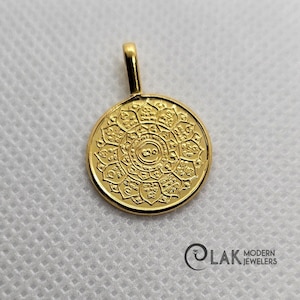 22K Solid Gold 15mm Panchayudha & Rathnamali Gatha with Buddhist Wheel Pendant, Pendent of Wisdom,Baby Jewelry,Religious Gift