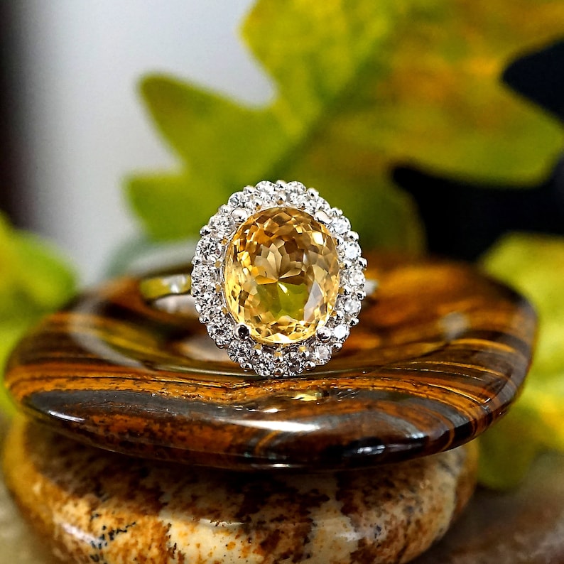 Gift for her-US Size 6.75 Rhodium plated Sterling Silver Ring November Birthstone for Valentine/'s Genuine Citrine gemstone