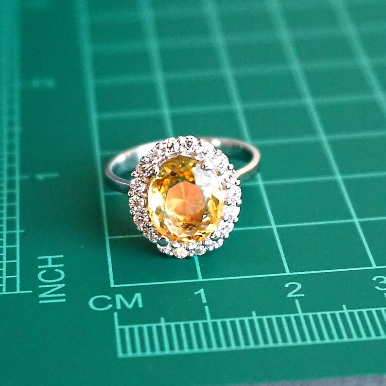 Gift for her-US Size 6.75 Rhodium plated Sterling Silver Ring November Birthstone for Valentine/'s Genuine Citrine gemstone