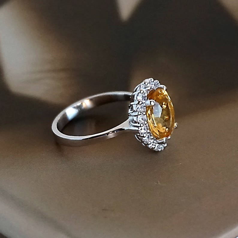 Gift for her-US Size 6.75 Rhodium plated Sterling Silver Ring November Birthstone for Valentine/'s Genuine Citrine gemstone