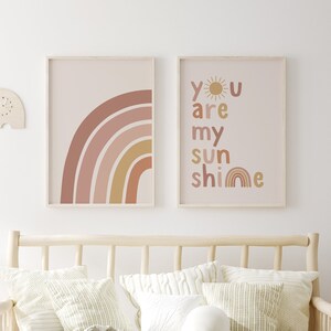Arte de pared "Eres mi sol", póster de arcoíris, juego de 2 impresiones, impresión de guardería bohemia, impresión de guardería para niñas, decoración de guardería bohemia, ERTH