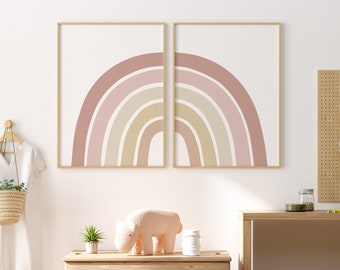 Rainbow wall art, Set of 2 rainbow prints, Girls bedroom decor, girl boho nursery prints, girl bedroom print, boho rainbow, BLUSH
