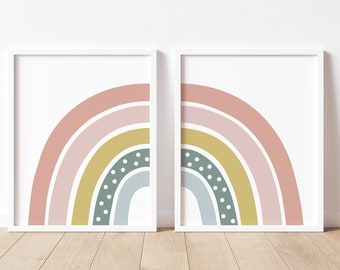 Rainbow wall art, Neutral rainbow print, Set of 2 rainbow prints, Girls bedroom decor, girl boho nursery, girl bedroom print
