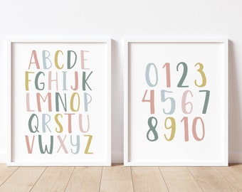 Alphabet poster, ABC poster, numbers poster, 123 print, educational prints, girls nursery print, playroom poster, nursery abc poster