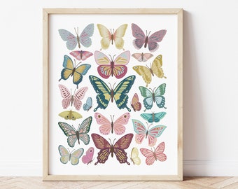 Butterfly wall art, boho butterfly print,boho nursery print, girls nursery print, Girls bedroom Decor, DIGITAL DOWNLOAD