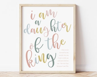 Jestem córką znaku Króla, Jestem córką Króla, Jestem Jego Wydrukiem, Wydruk do pokoju dziecięcego dla dziewczynek, Wydruk do pokoju zabaw dla dziewczynek, Sztuka ścienna do pokoju zabaw dla dziewczynek