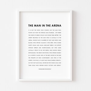 The Man in the Arena Theodore Roosevelt Quote, Man in the Arena Print, Daring Greatly quote,  quote wall art, DIGITAL DOWNLOAD