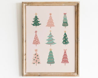 Christmas printable art, Christmas Trees Print, Boho Christmas Print, Neutral Christmas art, DIGITAL DOWNLOAD