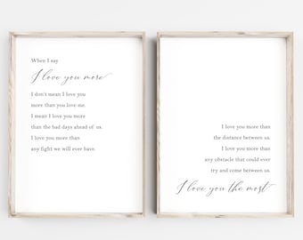 When I Say I Love You More Sign, Love You More Love You Most Wall Art, 2er Set Drucke, Romantische Druckbare Wandkunst, DIGITALER DOWNLOAD