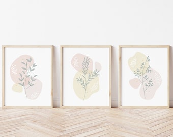 Boho Floral Print, minimal floral wall art, boho nursery print, girls nursery print, set of 3 prints, DIGITAL DOWNLOAD