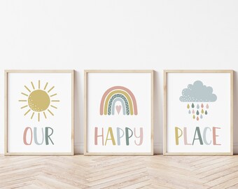 Onze Happy Place afdrukbare, Dit is onze happy place poster, meisjes kinderdagverblijf print, speelkamer poster, DIGITALE DOWNLOAD